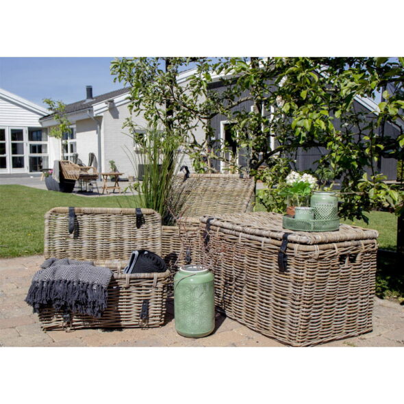 House Nordic - Depok Aufbewahrungskoffer – Aufbewahrungskoffer, Kubu-Rattan, Ledergriff, grau, 3er-Set – Bild 6