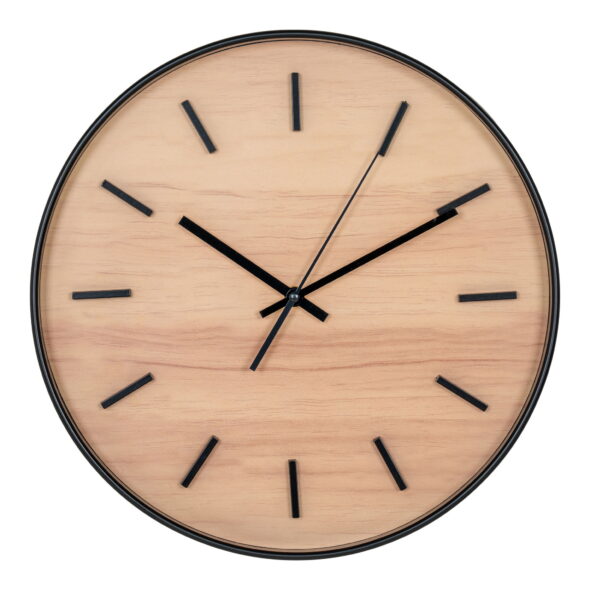 House Nordic - Camden Wall Clock – Wanduhr, schwarz/natur, geräuschloses Uhrwerk ø35 cm