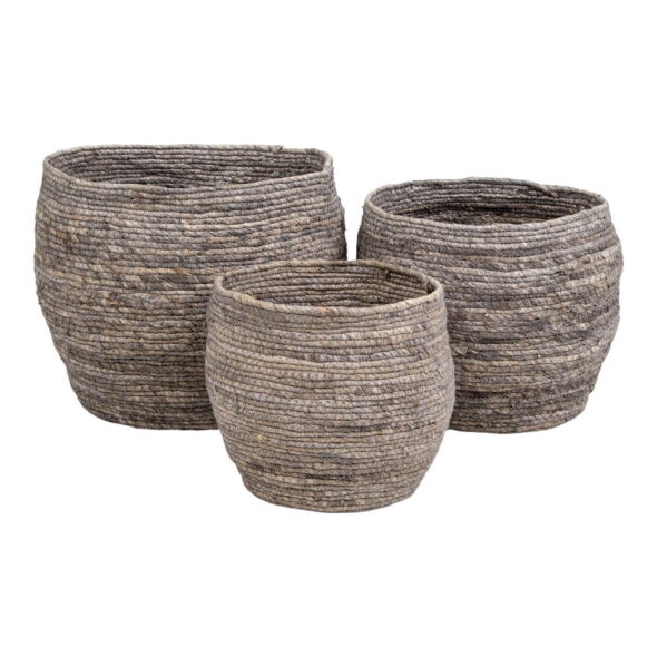 House Nordic - Tivoli Baskets - Körbe, Maisblätter, grau, 3er-Set