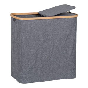 House Nordic - Noto Wäschekorb – Wäschekorb, Bambus/Textil, dunkelgrau, 54 x 33 x 54 cm