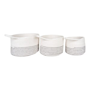 House Nordic - Algar Baskets - Körbe, Baumwolle, weiß/grau, 3er-Set
