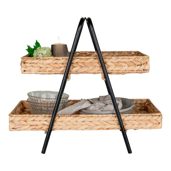 House Nordic - Alfaro Tablett – Tablett aus Wasserhyazinthe und Metall, natur/schwarz, 42 x 23 x 43,5 cm – Bild 6