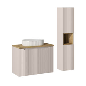 80 cm großes Möbelset mit einer Arbeitsplatte, einem Beyond-Aufsatzwaschbecken und einem Hochschrank