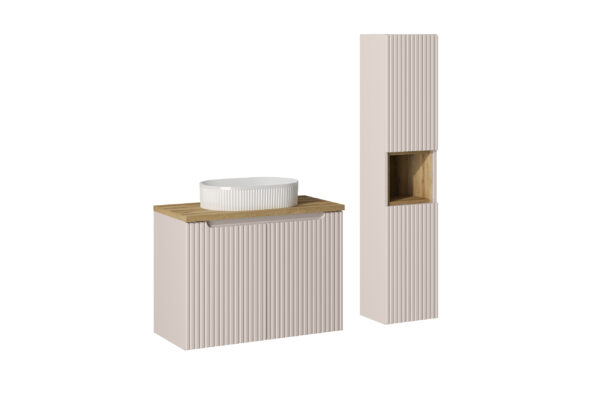 80 cm großes Möbelset mit einer Arbeitsplatte, einem Beyond-Aufsatzwaschbecken und einem Hochschrank