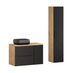 90 cm großes Möbelset mit Arbeitsplatte, Nika-Aufsatzwaschbecken und Hochschrank