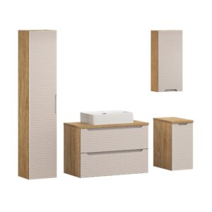 90 cm großes Möbelset mit einer Arbeitsplatte, einem Trust-Aufsatzwaschbecken und einem Hochschrank