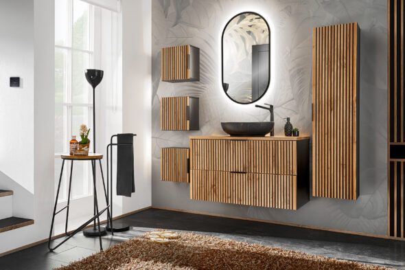Waschbeckenunterschrank, 80 cm, 2 Schubladen – Bild 4