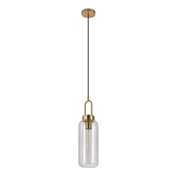 House Nordic - Luton Pendant - Pendelleuchte, klares Glas, messingfarbene Fassung, zylinderförmig, Ø13 cm