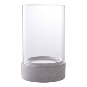 House Nordic - Hurricane-Kerzenhalter - Hurricane-Kerzenhalter, Keramik/Glas, grau 16x25,5 cm