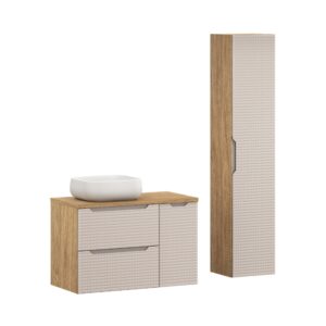 90 cm großes Möbelset mit Arbeitsplatte, Nika-Aufsatzwaschbecken und Hochschrank