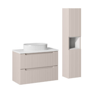 80 cm großes Möbelset mit einer Arbeitsplatte, einem Beyond-Aufsatzwaschbecken und einem Hochschrank