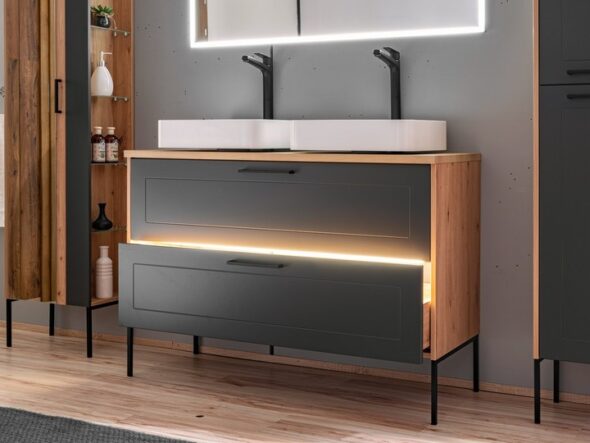 Waschbeckenunterschrank 120 cm, 2 Schubladen – Bild 5