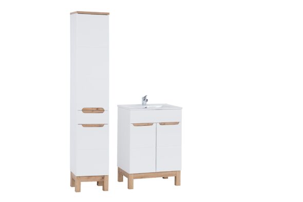 60 cm großes Möbelset mit einem Waschbecken und einem Hochschrank