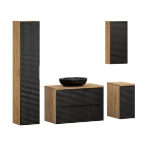 90 cm großes Möbelset mit einer Arbeitsplatte, einem Mona-Aufsatzwaschbecken und einem Hochschrank