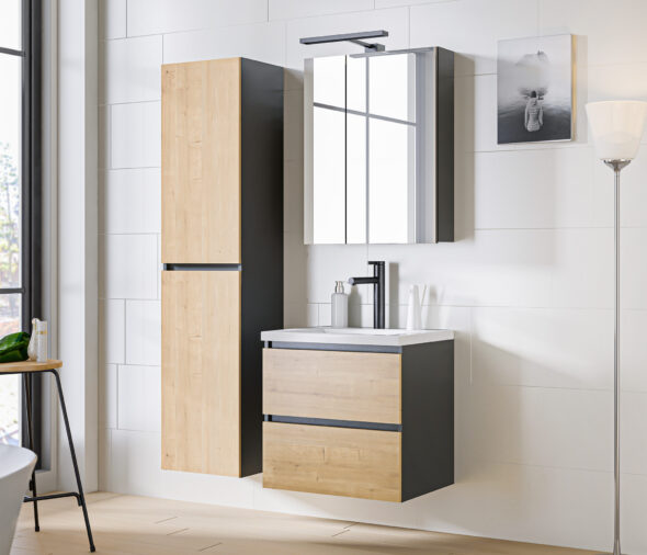 Waschbeckenunterschrank, 80 cm, 2 Schubladen – Bild 3